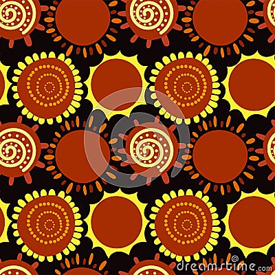 Hand drawn tribal seamless pattern. Mexican, African, Aztec or Peruvian sun decorative elements on a dark background. Vector Illustration